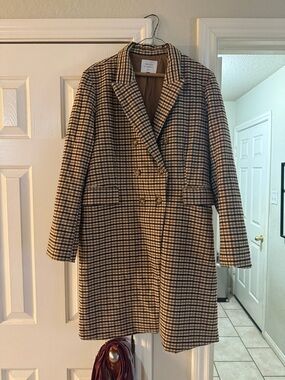Checked Double-Breasted Pea Coat in Brown/Black